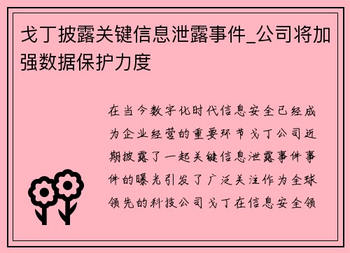戈丁披露关键信息泄露事件_公司将加强数据保护力度